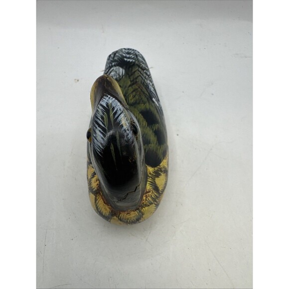 Small Handpainted Wooden Wood Mallard Ducks Birds Figurine glass eyes - Picture 7 of 9